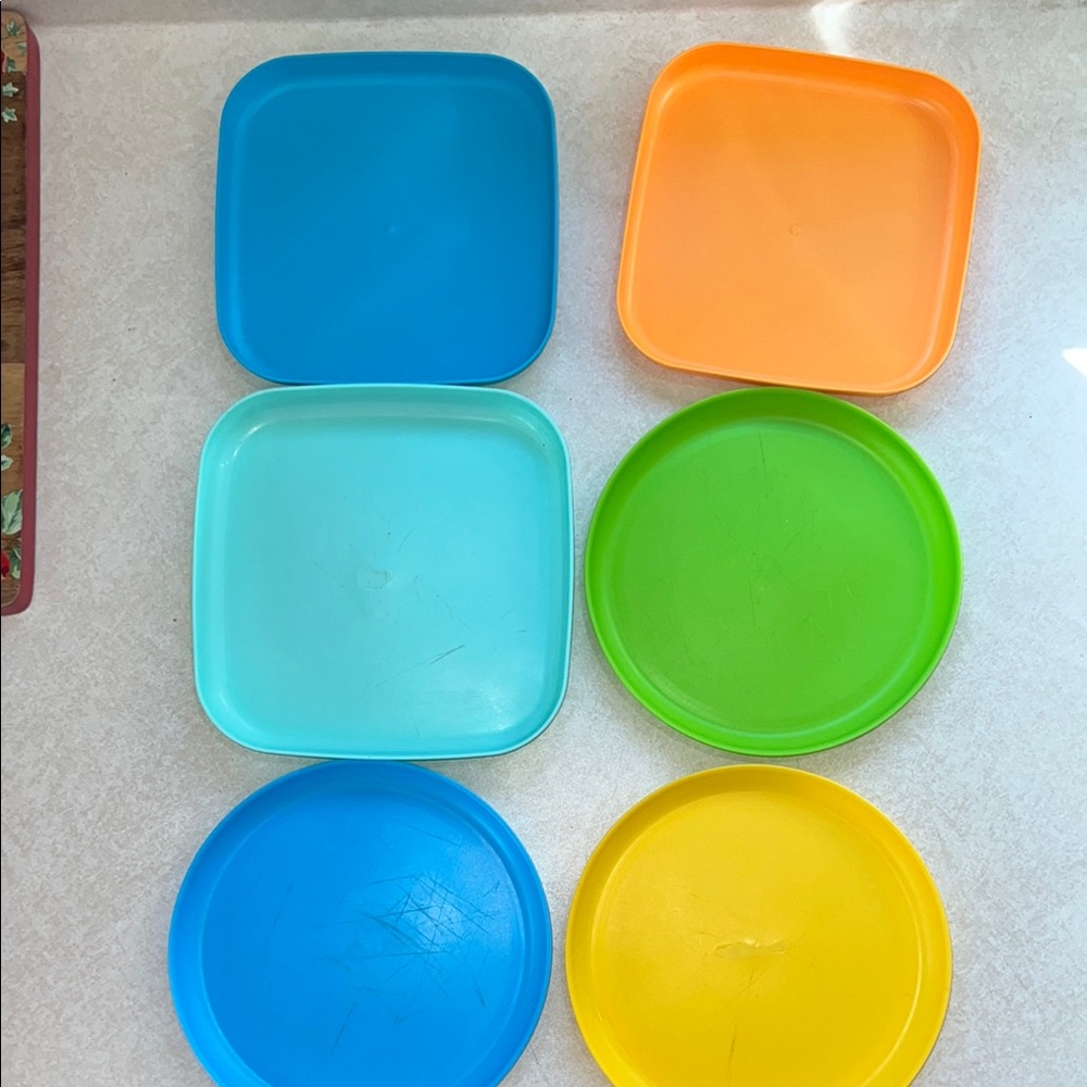 ♥️ Colorful Kids Square and Round Plates 6 Set
